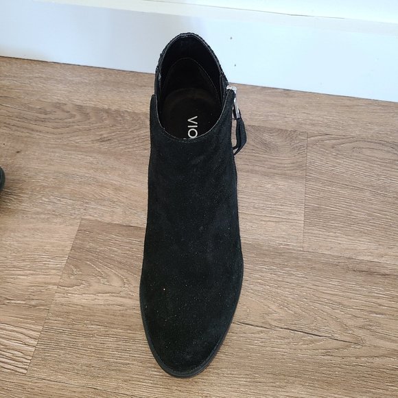 Vionic Suede and Leather Ankle Boots with Side Zipper in Black - Picture 2 of 6